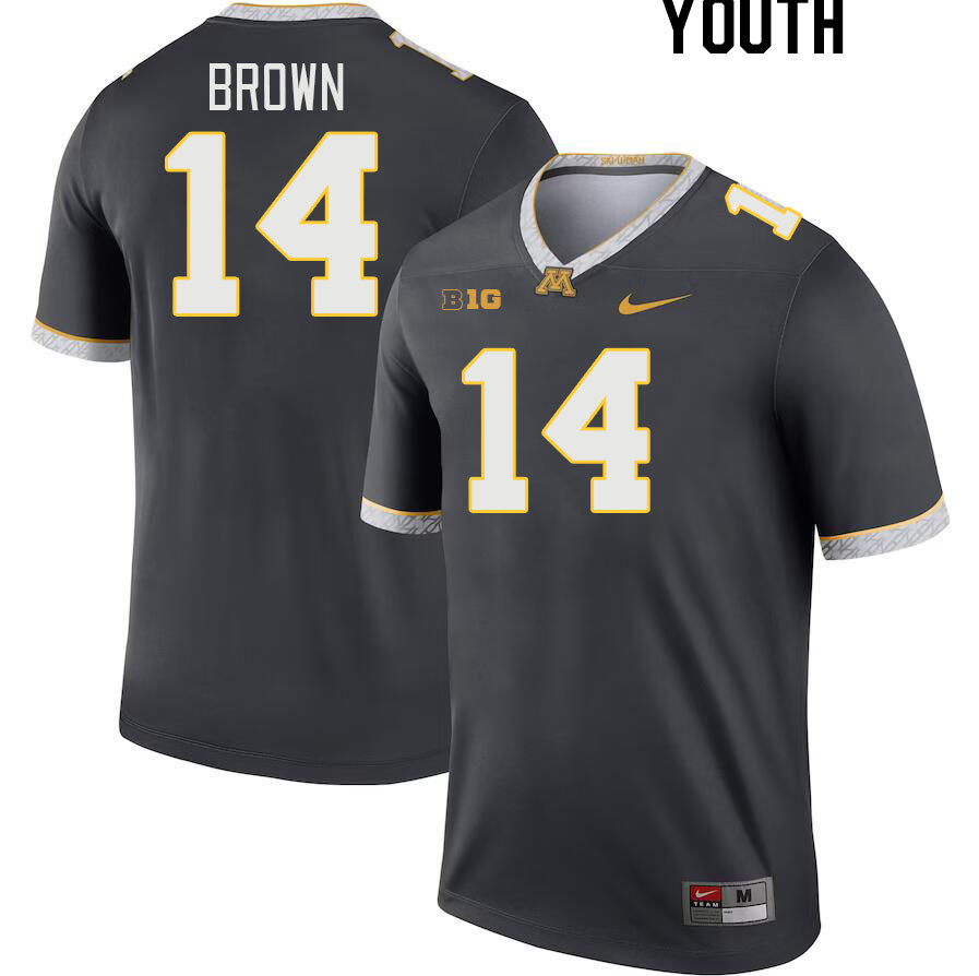 Youth #14 Kerry Brown Minnesota Golden Gophers College Football Jerseys Stitched-Charcoal - Click Image to Close